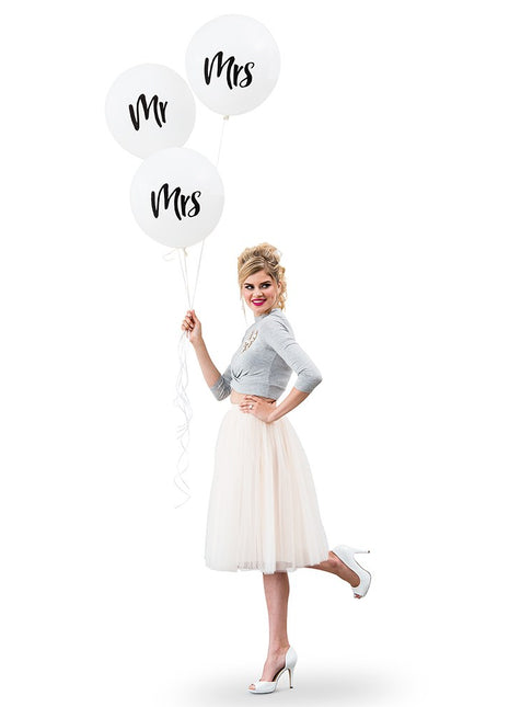 Large 17" White Round Wedding Balloons - Mrs - Set Of 3
