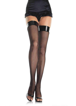 Vinyl Top Thigh High Fishnets