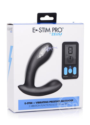 Zeus Vibrating & E-Stim Silicone Rechargeable Prostate Massager With Remote Control - Black