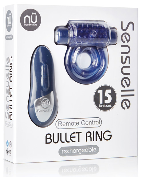 Sensuelle Remote Control Rechargeable Bullet Ring - Blue