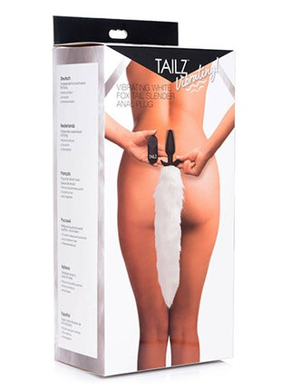 Tailz Vibrating White Fox Tail Slender Anal Plug - White