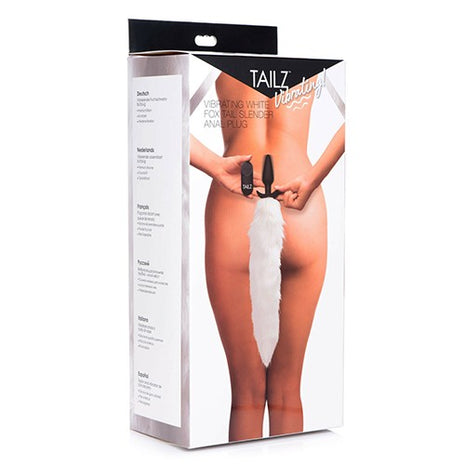 Tailz Vibrating White Fox Tail Slender Anal Plug - White