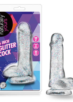 Naturally Yours 6" Glitter Cock Sparkling Clear
