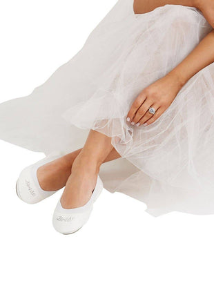 White Bridal Fold Up Ballet Flats