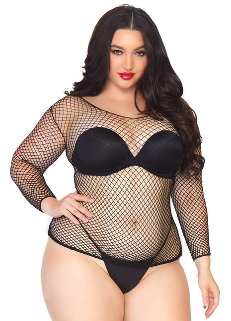 Plus Size Long-Sleeved Fishnet Shirt